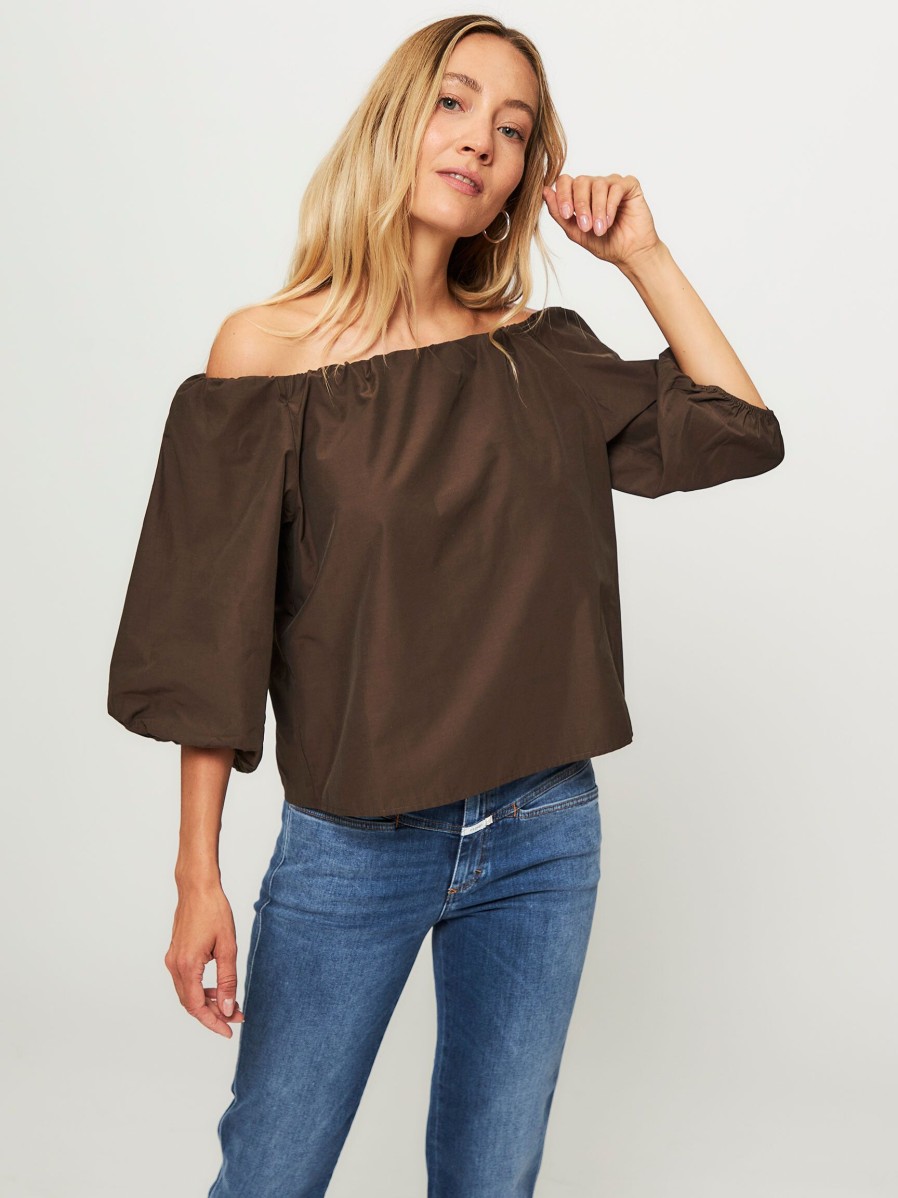 Women Modstrom Tops And Blouses | Fernando, Cotton Mix Off Shoulder Top Dark Brown