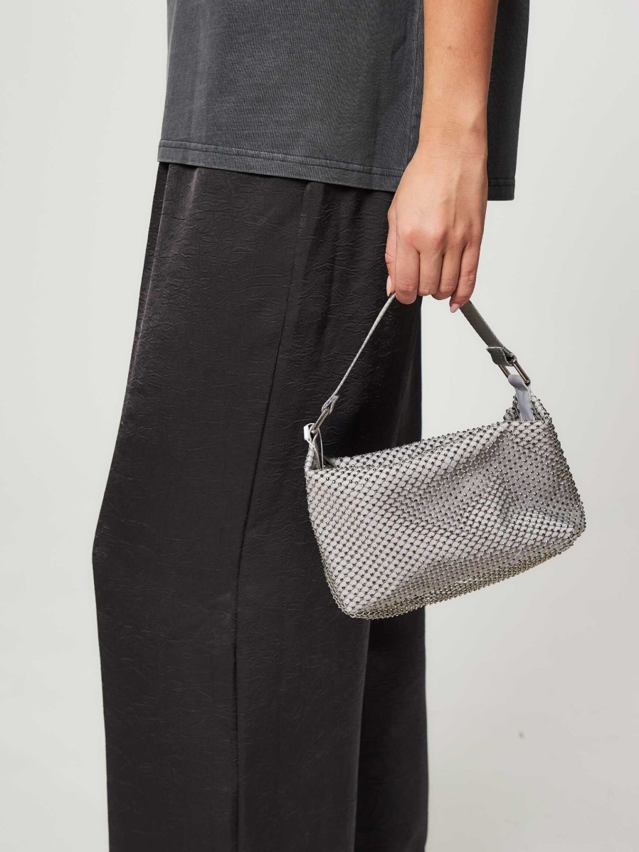 Women Samsoe Samsoe Bags | Magda, Woven Handbag With Mesh And Stones Grey