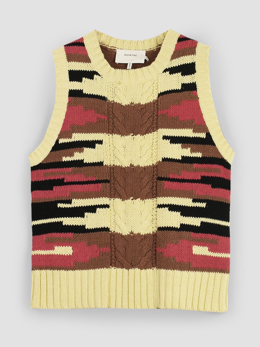 Women Munthe Sweaters And Cardigans | Saddle, Cotton Mix Spencer With Pattern Yellow