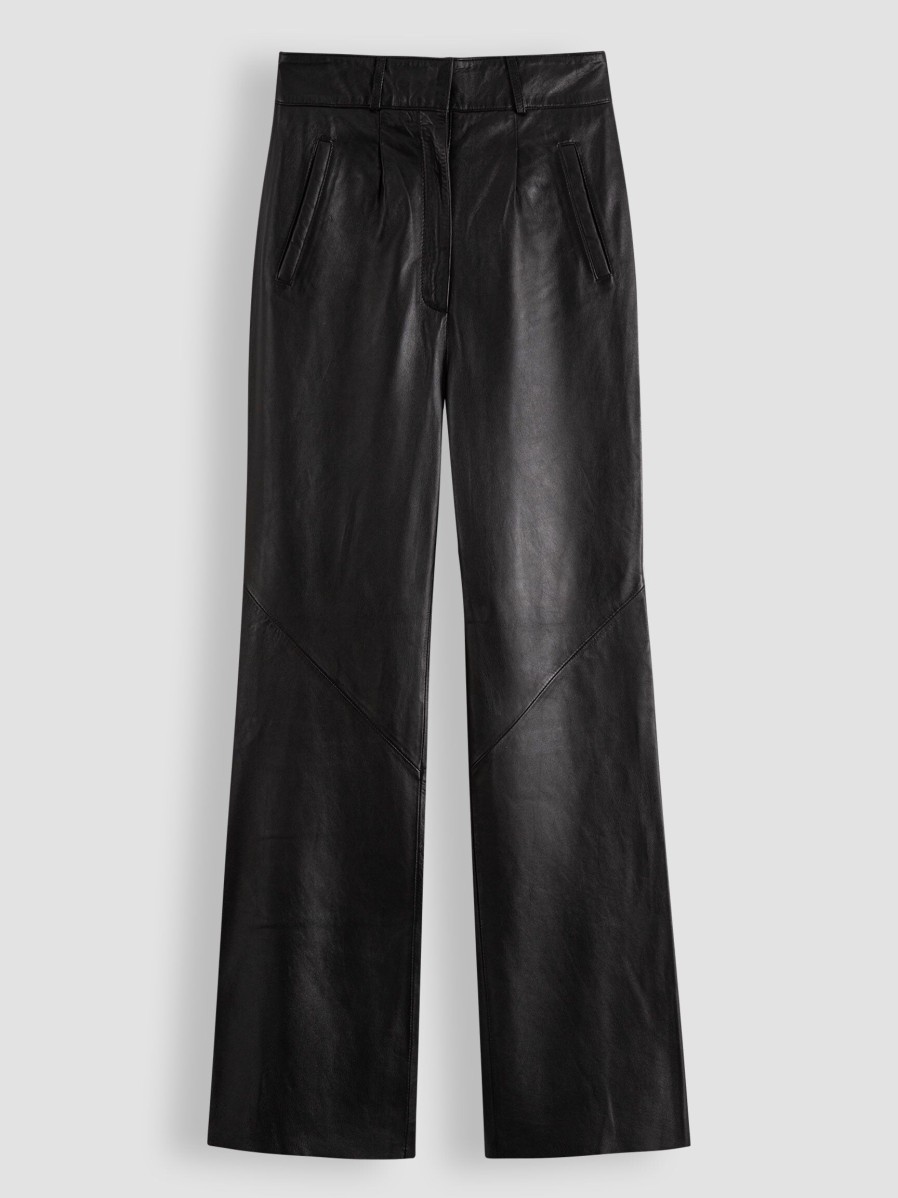 Women Alter Ego Pants And Jumpsuits | Lee, Leather Wide Leg Trousers Black