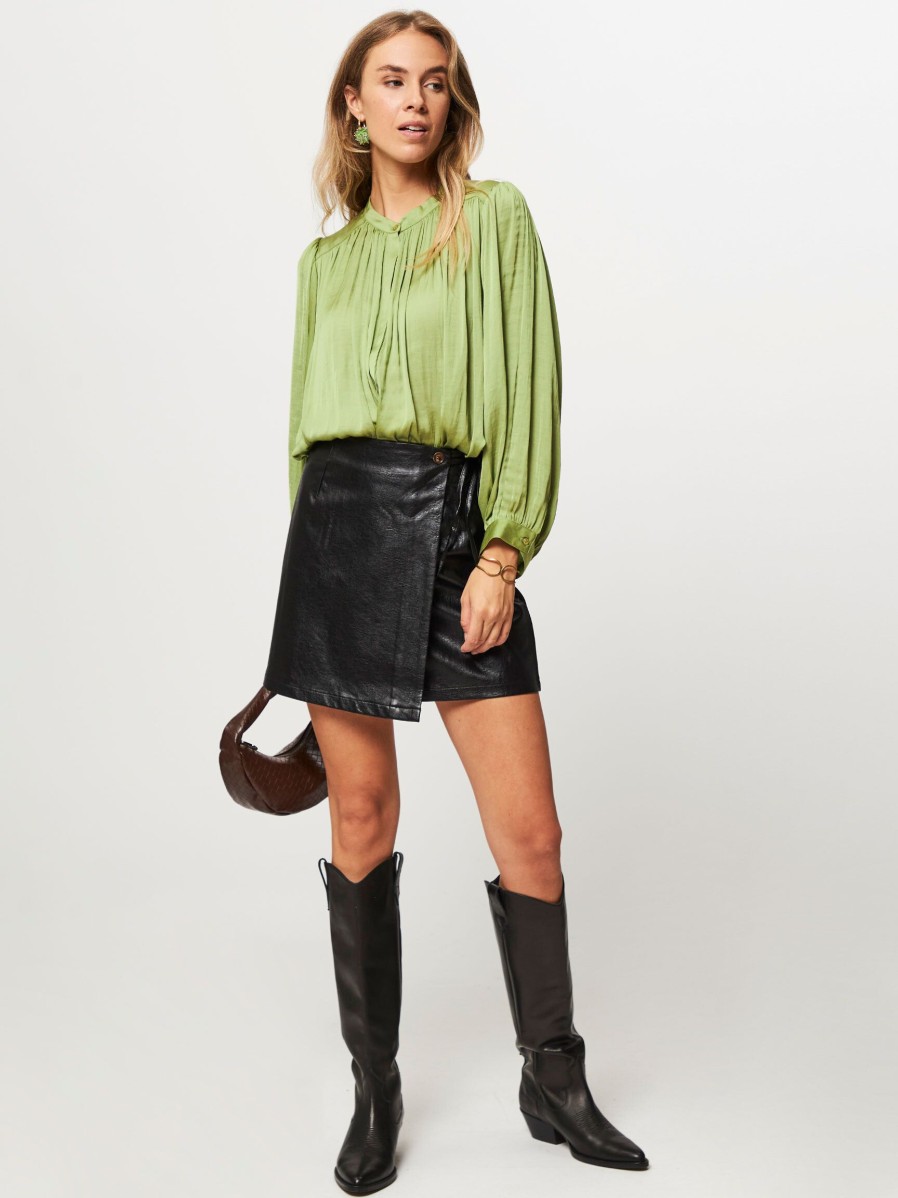 Women Frnch Skirts | Romane, Leatherlook Wrap Over Skirt Black