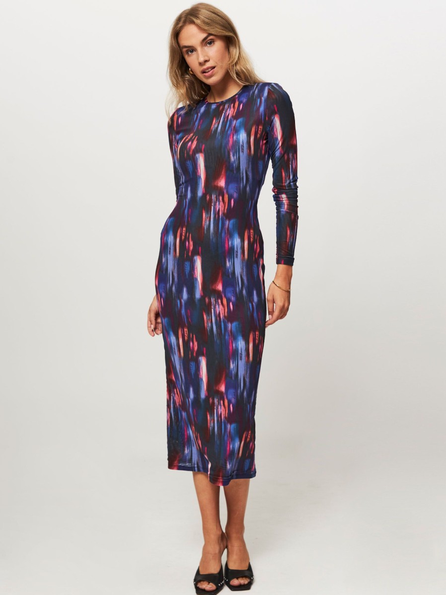 Women Rotate Birger Christensen Dresses And Tunics | Jaella, Mesh Dress With Padded Shoulders Blue