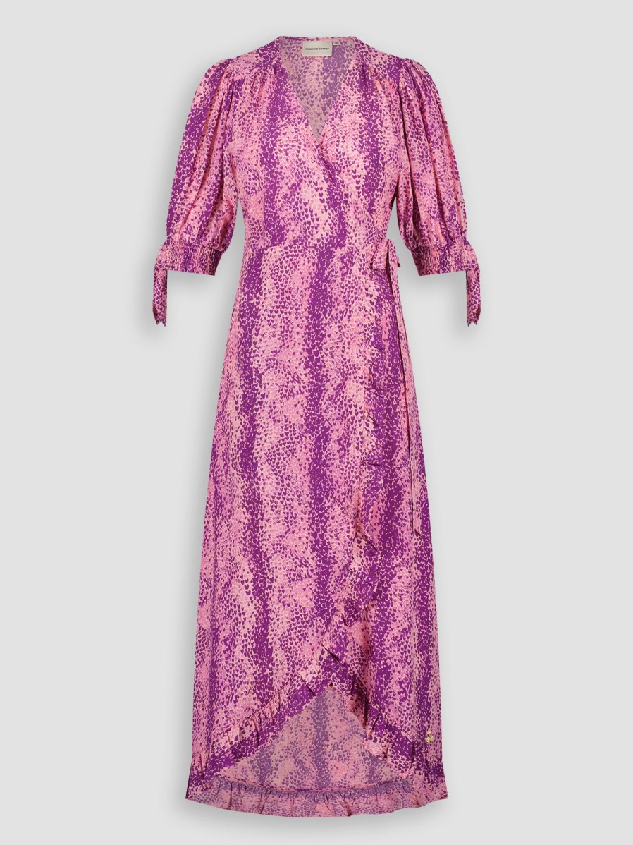 Women Fabienne Chapot Dresses And Tunics | Channa, Viscose Wrap Over Dress With Print Pink