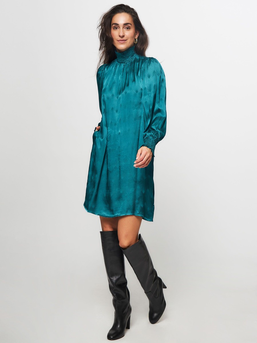 Women Frnch Dresses And Tunics | Ewa, Viscose Dress With Pattern Turquoise