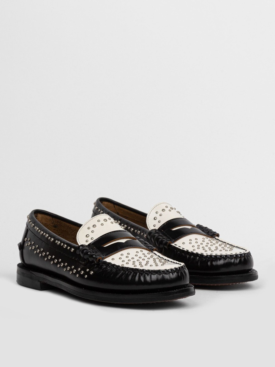 Women Sebago Ballet Flats And Loafers | Dan Studs, Leather Loafers With Studs Black