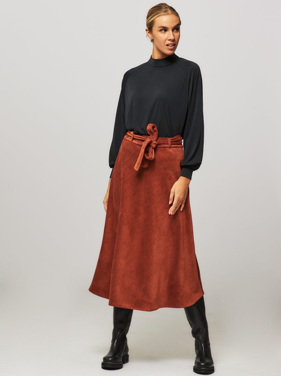 Women La Fee Maraboutee Skirts | Fahra, Woven Ribcord A-Line Skirt Cognac