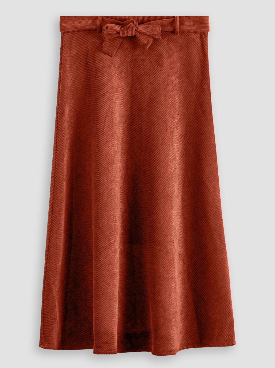 Women La Fee Maraboutee Skirts | Fahra, Woven Ribcord A-Line Skirt Cognac