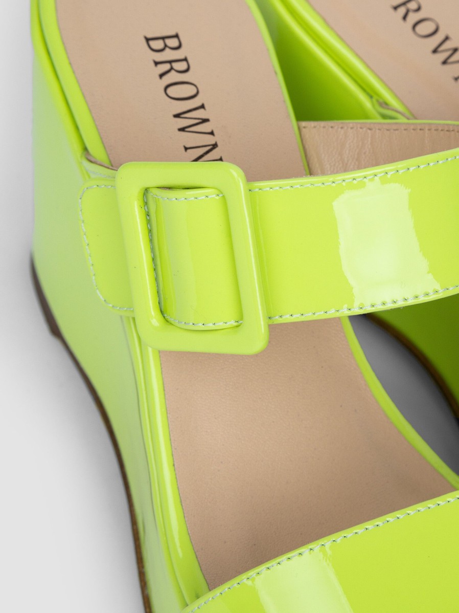 Women Brown Dot. Sandals | Lulu, Patent Leather Wedges Apple Green