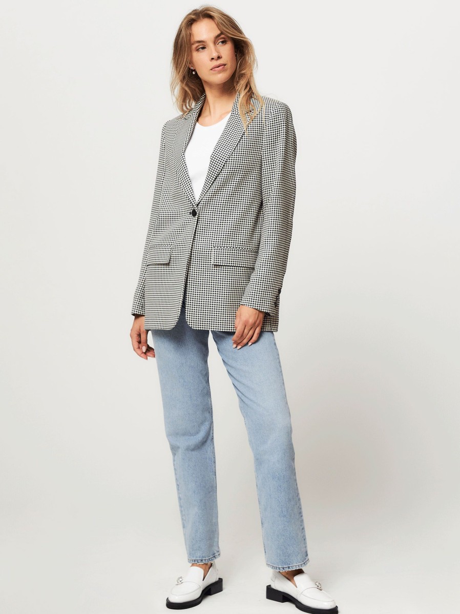 Women Baum und Pferdgarten Blazers And Jackets | Balca, Viscose Mix Pied De Poule Blazer Black