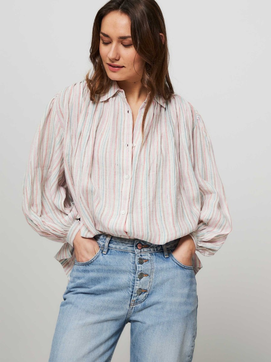 Women Laurence Bras Tops And Blouses | Jaipur, Linen Blouse With Striped Pattern Light Pink