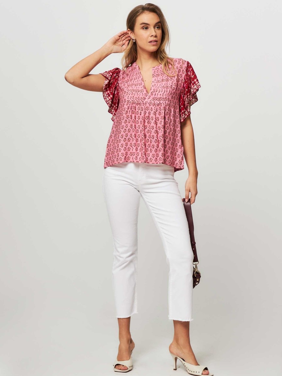 Women Lollys Laundry Tops And Blouses | Isabel, Viscose Top With Print Pink