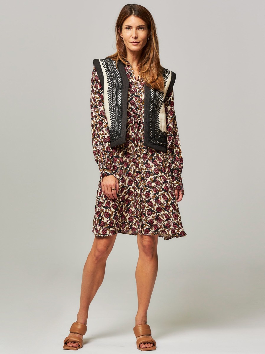 Women Fabienne Chapot Dresses And Tunics | Frida, Viscose Button Down Dress With Print Cream