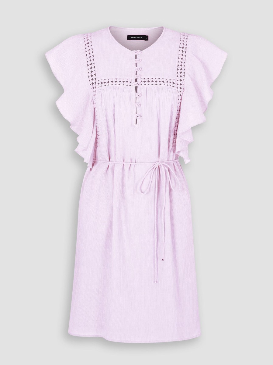 Women Magali Pascal Dresses And Tunics | Dominika, Cotton Dress With Open Worked Pattern Light Pink