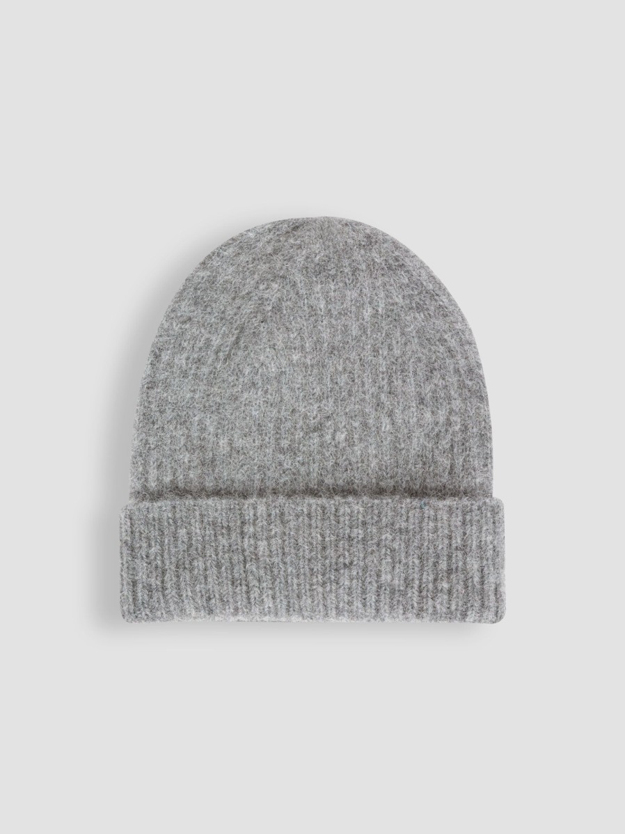 Women Knit-ted Hats And Beanies | Nora, Merino Wool Mix Melange Beanie Grey