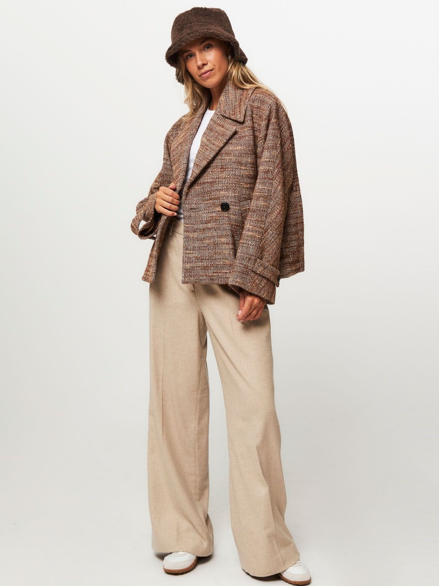 Women Zenggi Pants And Jumpsuits | Viscose Mix Melange Wide Leg Trousers Sand