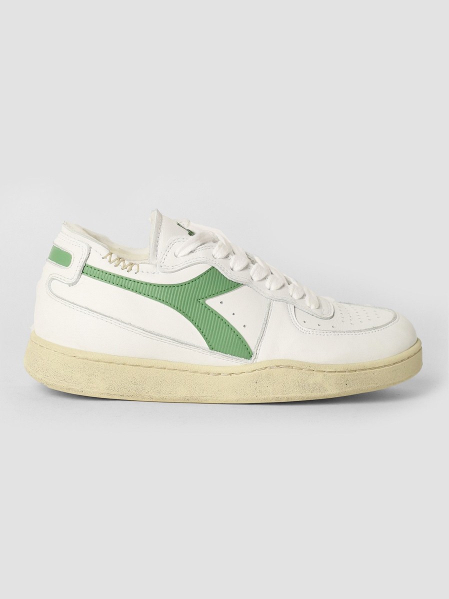 Women Diadora Sneakers | Mi Basket Row Cut, Leather Sneakers Green