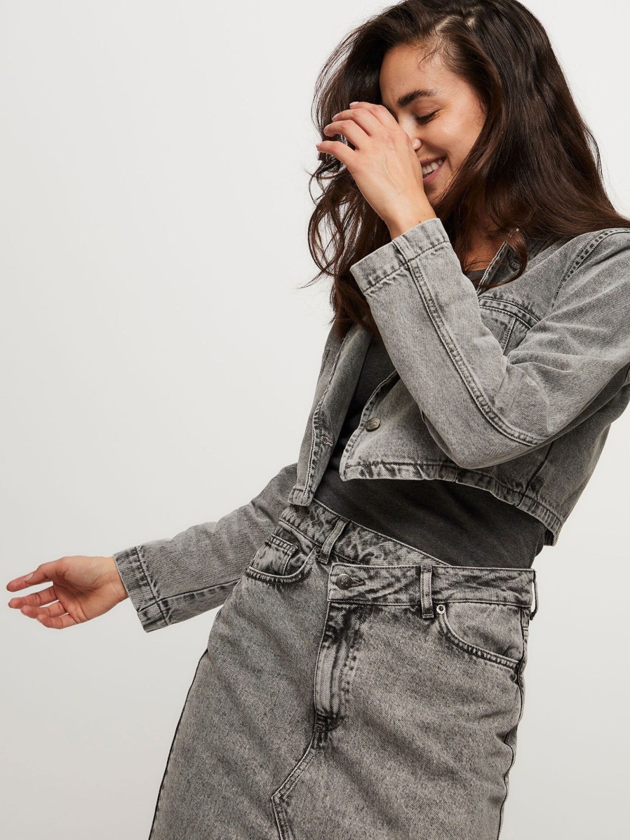 Women Co'Couture Blazers And Jackets | Vika, Denim Cropped Blazer Grey