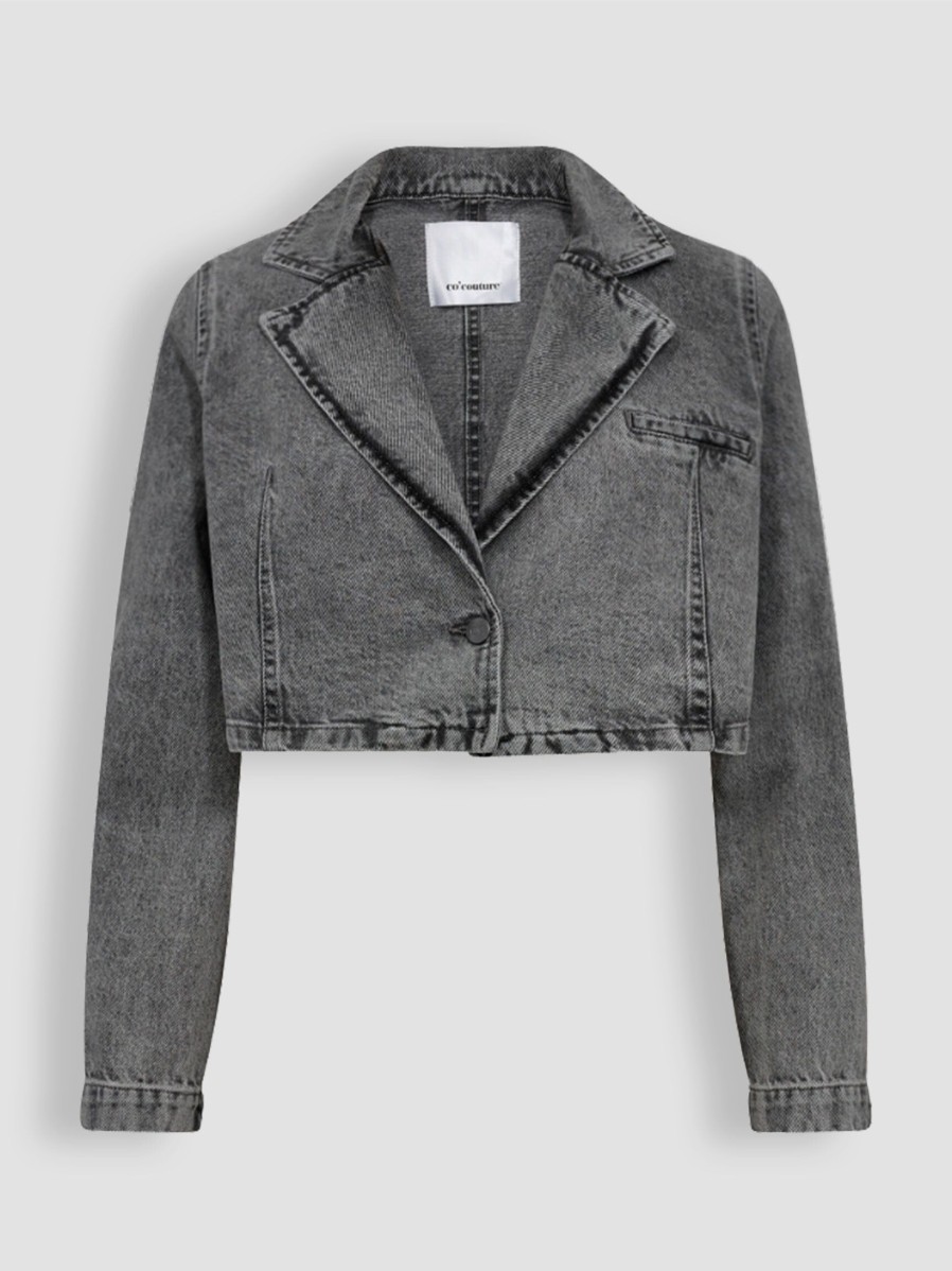 Women Co'Couture Blazers And Jackets | Vika, Denim Cropped Blazer Grey