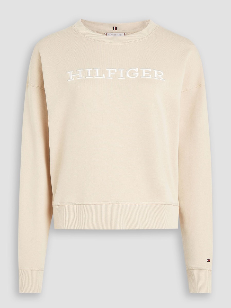 Women Tommy Hilfiger Sweaters And Cardigans | Cotton Logo Sweater Sand