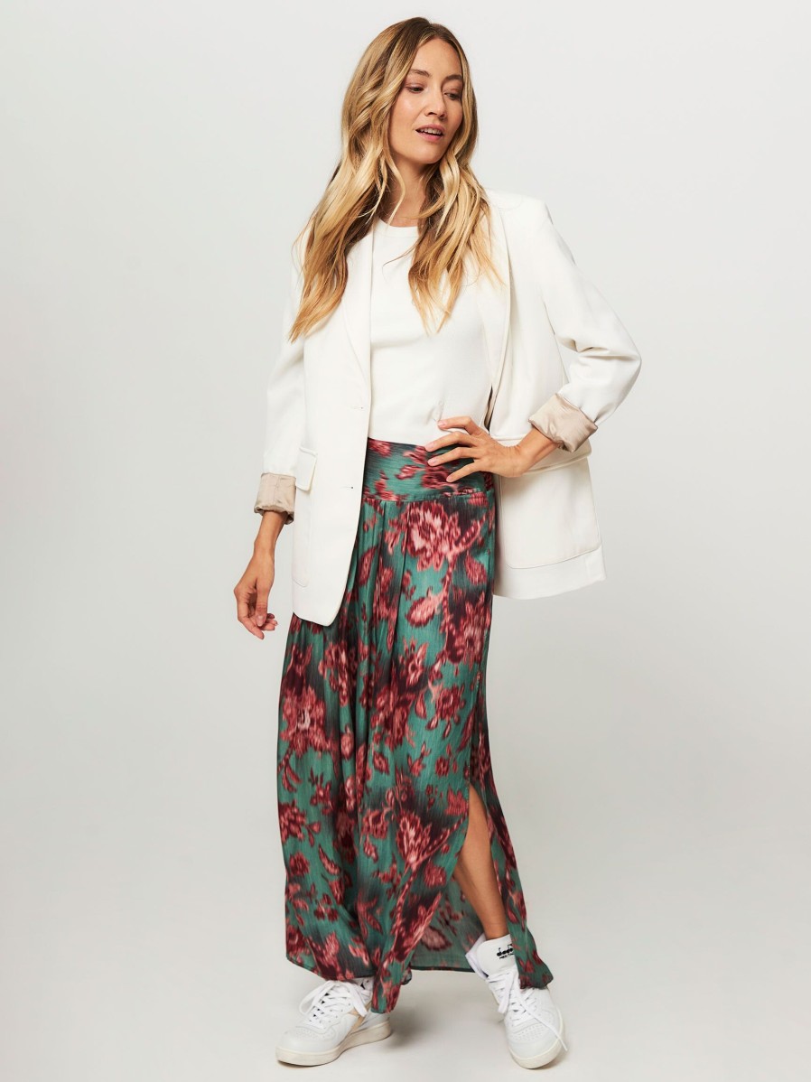 Women Bellerose Skirts | Vinna, Viscose A-Line Skirt With Print Dark Green