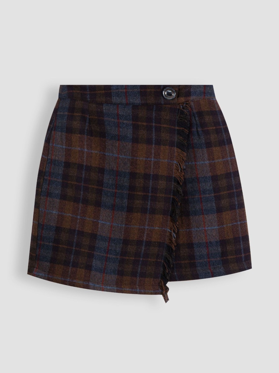 Women Louizon Skirts | Orlando, Wool Mix Skirt With Checkered Pattern Brown