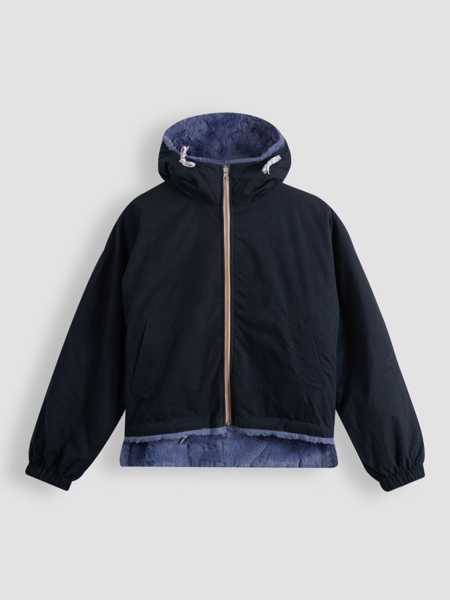 Women Bellerose Outerwear | Loud, Cotton Mix Reversible Fake Fur Jacket Dark Blue