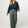 Women Nathalie Vleeschouwer Pants And Jumpsuits | Annie, Viscose Mix Melange Wide Leg Trousers Green