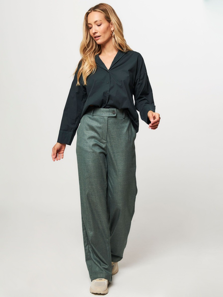 Women Nathalie Vleeschouwer Pants And Jumpsuits | Annie, Viscose Mix Melange Wide Leg Trousers Green