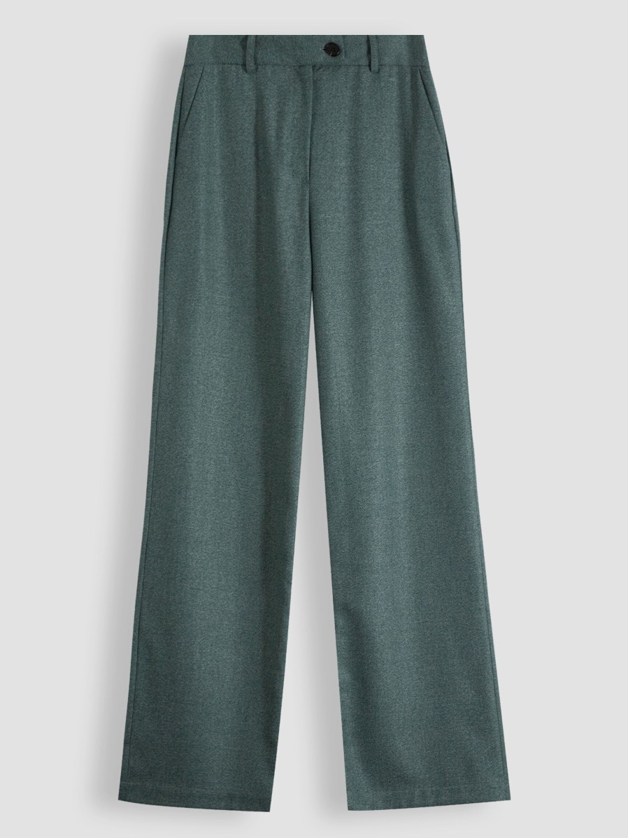 Women Nathalie Vleeschouwer Pants And Jumpsuits | Annie, Viscose Mix Melange Wide Leg Trousers Green