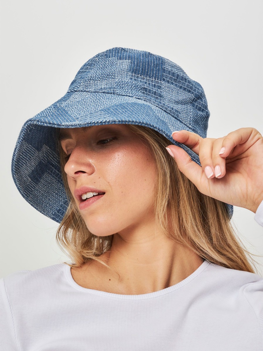 Women Becksondergaard Hats And Beanies | Dena, Cotton Bucket Hat With Pattern Blue