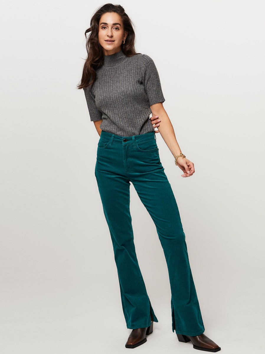 Women Fabienne Chapot Pants And Jumpsuits | Pleuni, Cotton Mix Flared Fit Ribcord Trousers Bluegreen