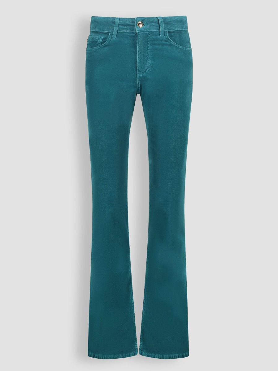 Women Fabienne Chapot Pants And Jumpsuits | Pleuni, Cotton Mix Flared Fit Ribcord Trousers Bluegreen