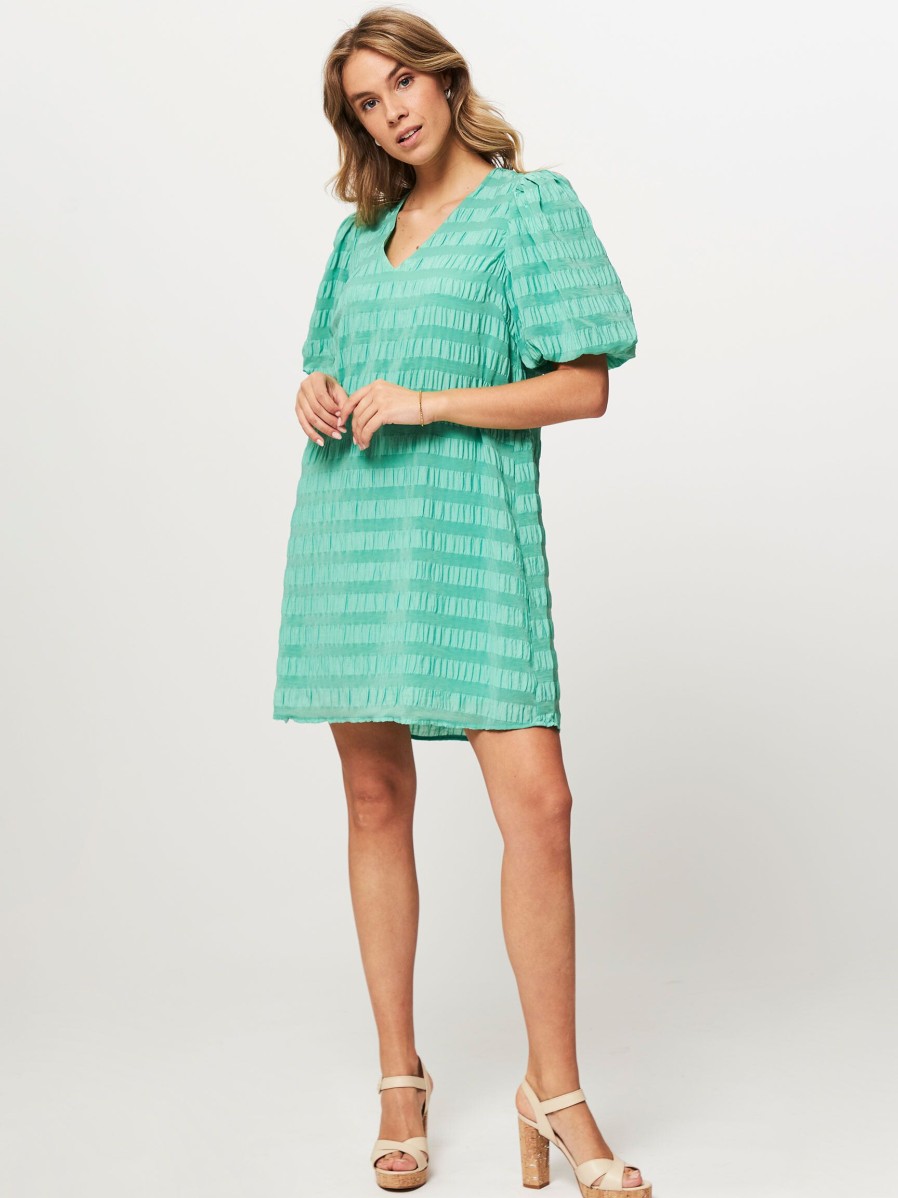 Women Modstrom Dresses And Tunics | Dino, Rayon Mix Dress With Striped Pattern Green