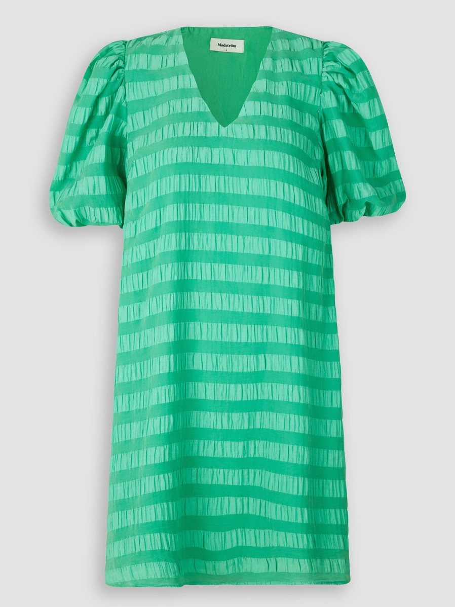 Women Modstrom Dresses And Tunics | Dino, Rayon Mix Dress With Striped Pattern Green