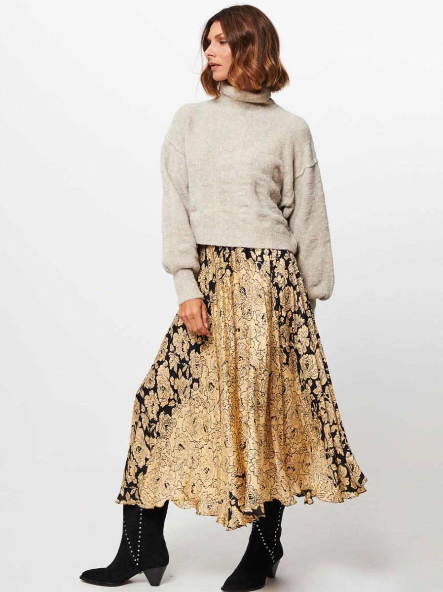 Women Mes Demoiselles Skirts | Rose Ayr, Viscose A-Line Skirt With Print Beige