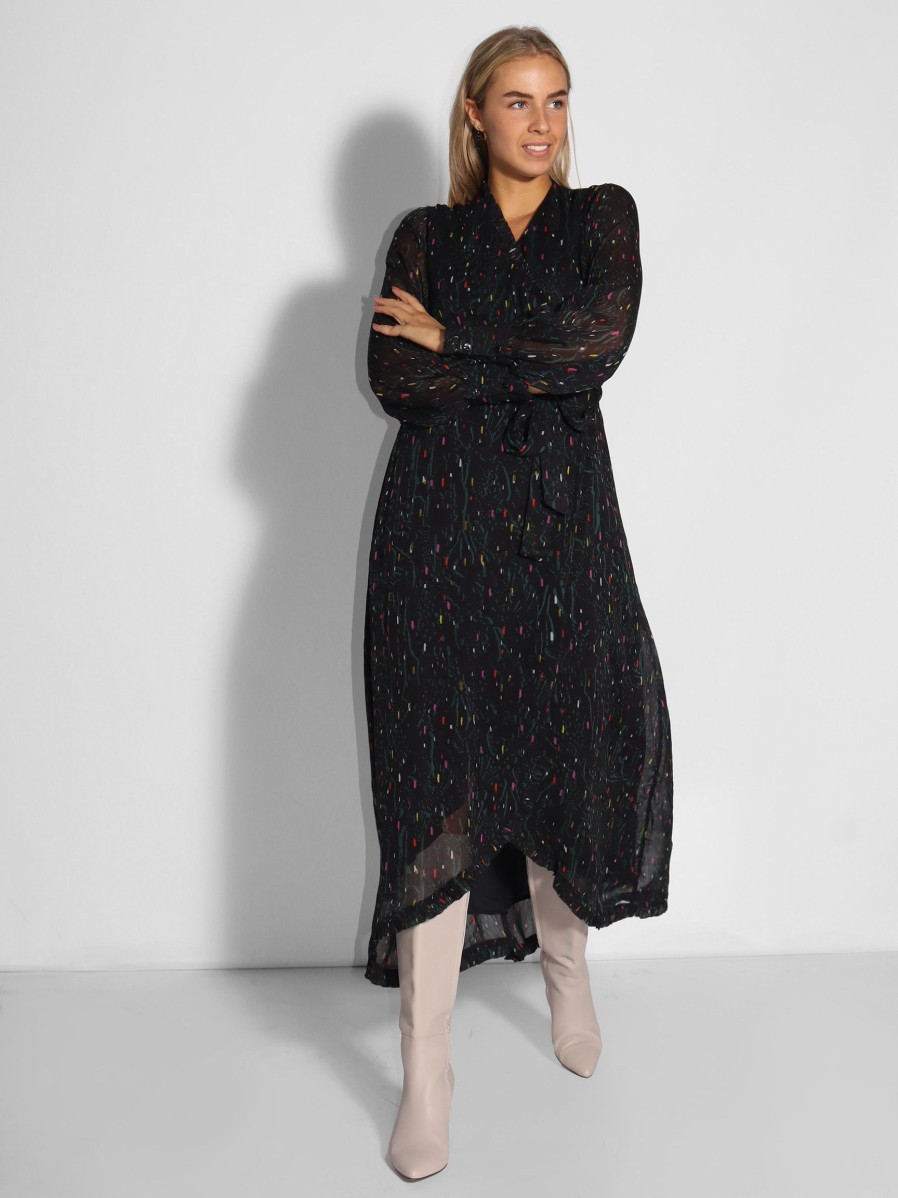 Women POM Amsterdam Dresses And Tunics | Party Pops, Viscose Wrap Over Dress With Print Black