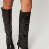 Women Silver Grace Boots | Paris, Leather High Boots With Croco Relief Black