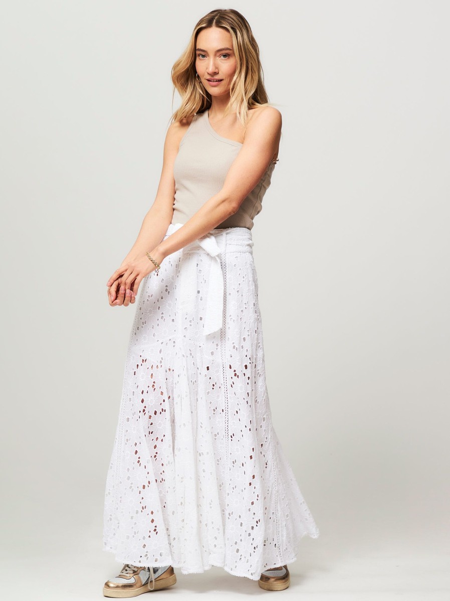 Women Mes Demoiselles Skirts | Lolla, Cotton A-Line Embroidery Skirt White