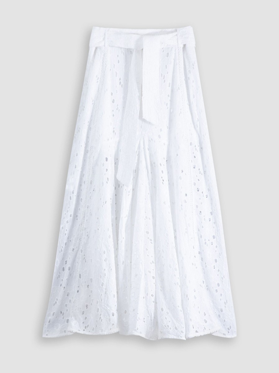 Women Mes Demoiselles Skirts | Lolla, Cotton A-Line Embroidery Skirt White