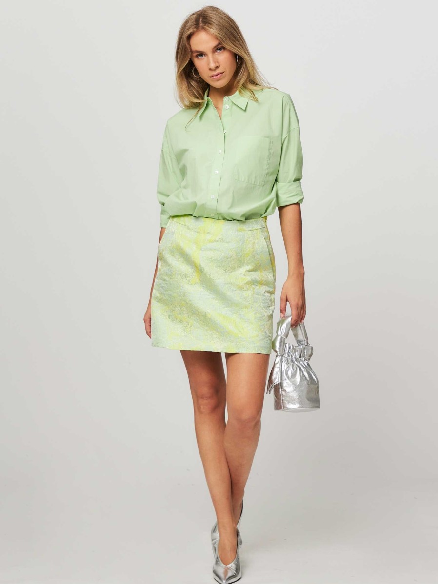 Women Co'Couture Skirts | Simone, Woven Skirt With Pattern And Lurex Lime Green