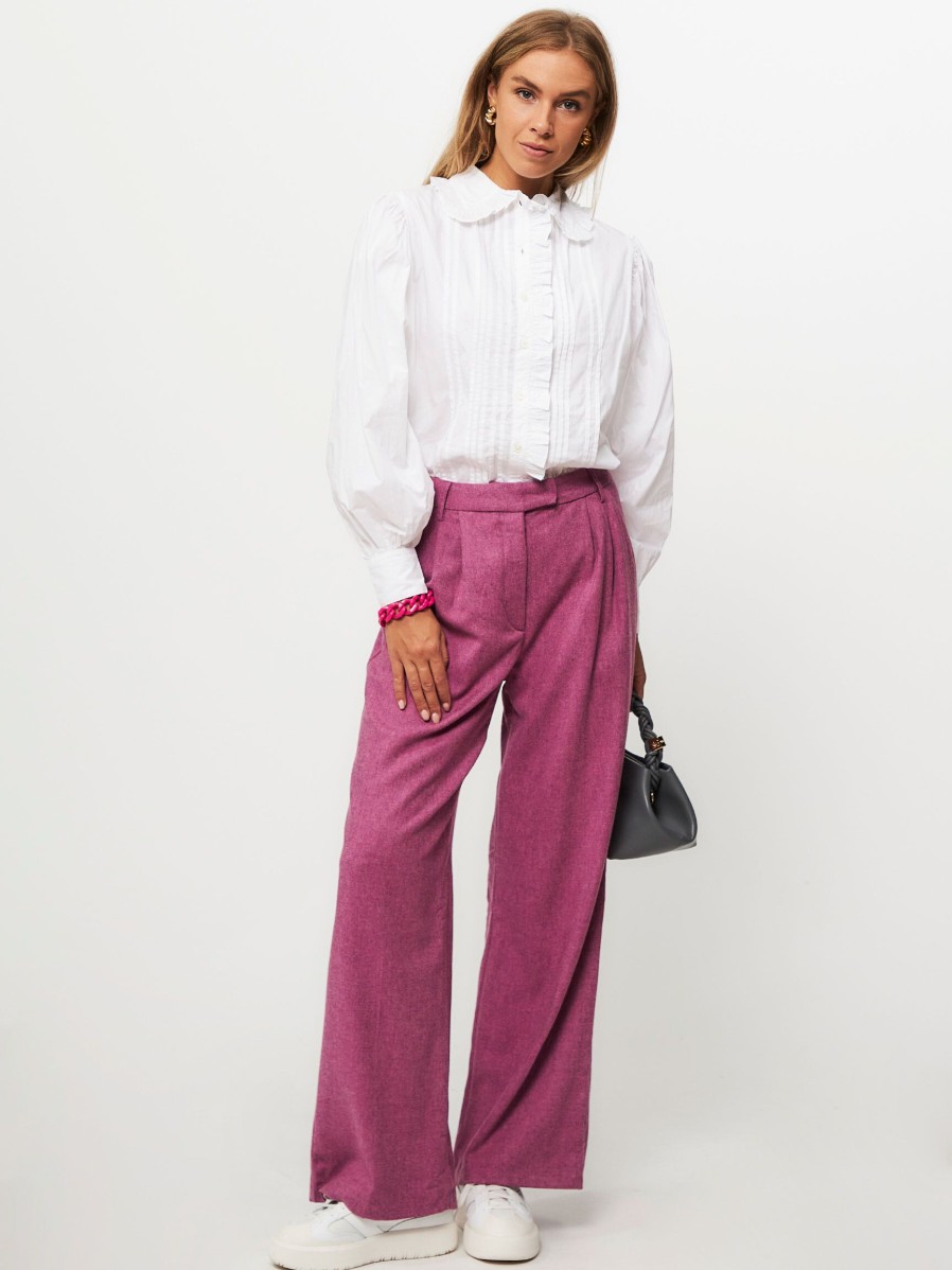 Women Sea Me Happy Pants And Jumpsuits | Marley, Viscose Mix Melange Wide Leg Trousers Bright Pink