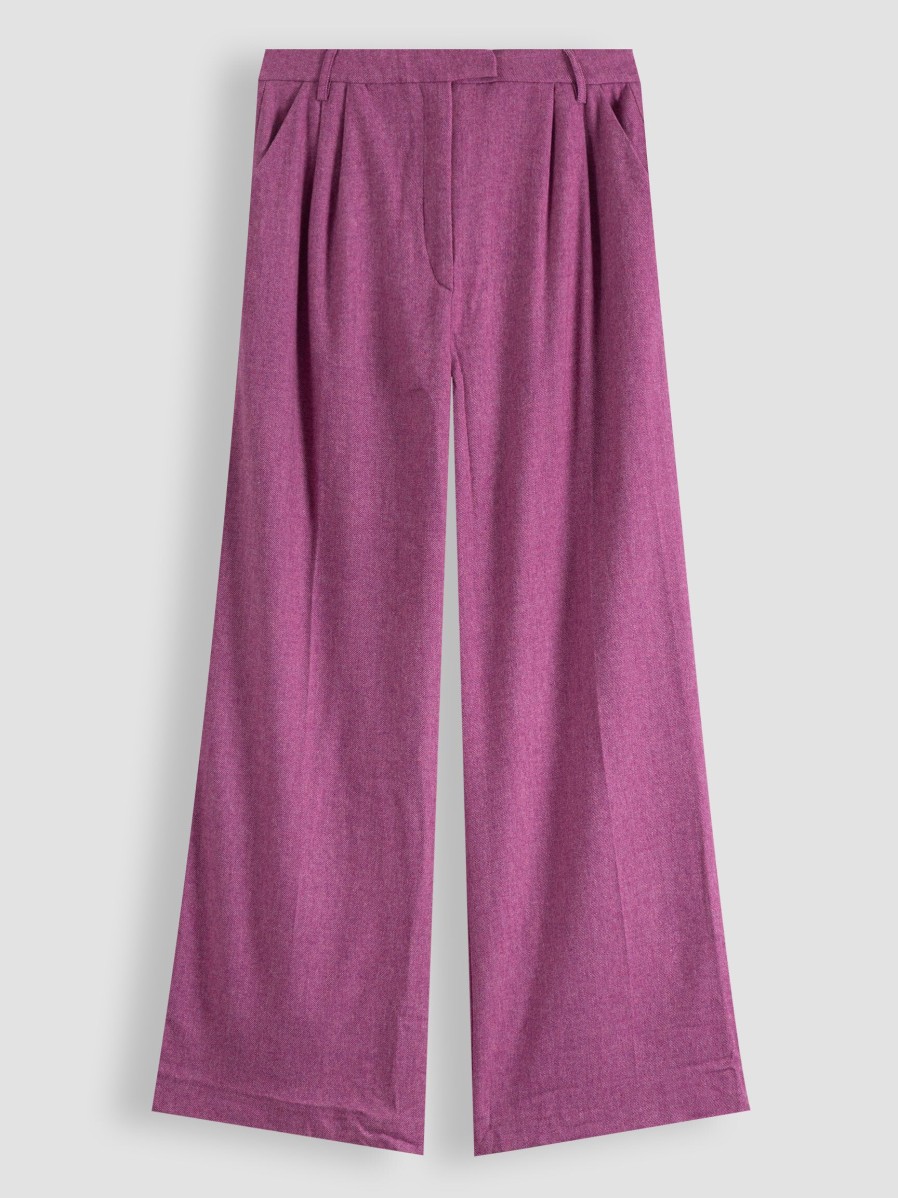 Women Sea Me Happy Pants And Jumpsuits | Marley, Viscose Mix Melange Wide Leg Trousers Bright Pink