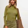 Women Yaya Sweaters And Cardigans | Cotton Mix Turtleneck Olive Green