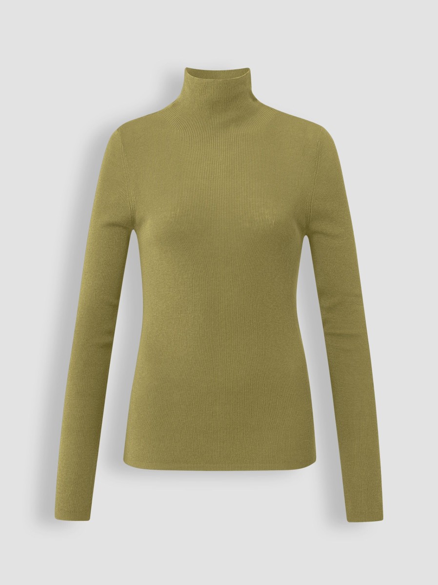 Women Yaya Sweaters And Cardigans | Cotton Mix Turtleneck Olive Green