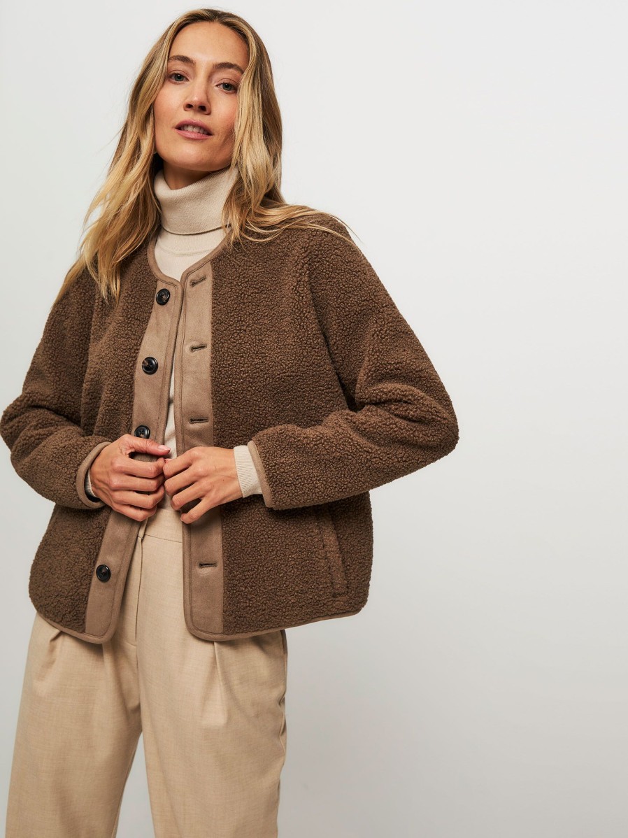 Women Knit-ted Outerwear | Charlie, Reversible Teddy Jacket Taupe