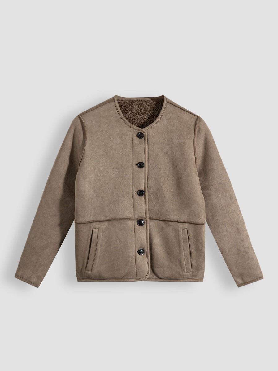 Women Knit-ted Outerwear | Charlie, Reversible Teddy Jacket Taupe