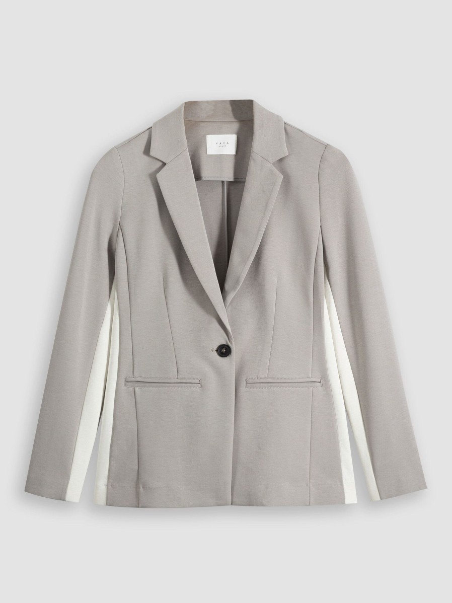 Women Yaya Blazers And Jackets | Cotton Mix Scuba Blazer With Trim Light Grey