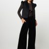 Women Sessun Pants And Jumpsuits | Chaggy, Woven Velvet Wide Trousers With Print Black