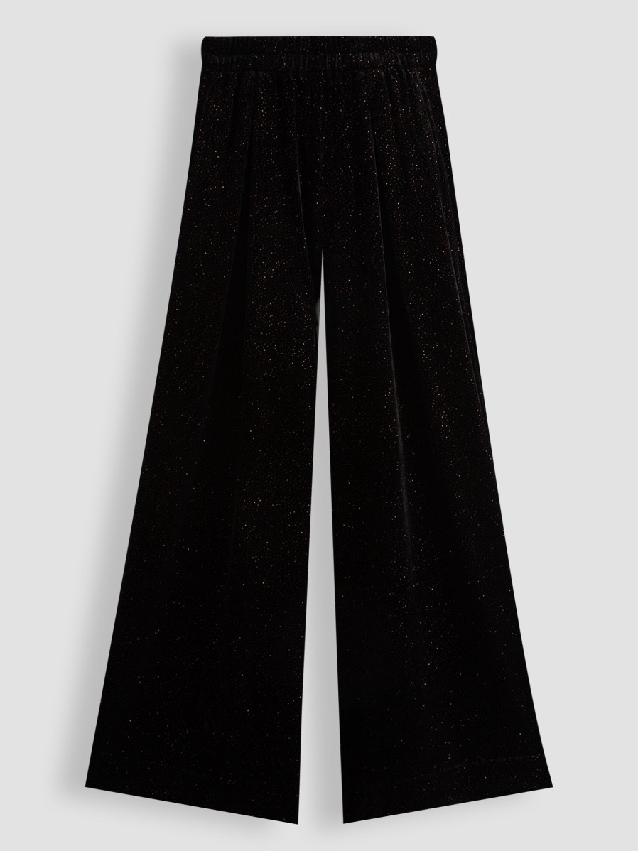 Women Sessun Pants And Jumpsuits | Chaggy, Woven Velvet Wide Trousers With Print Black