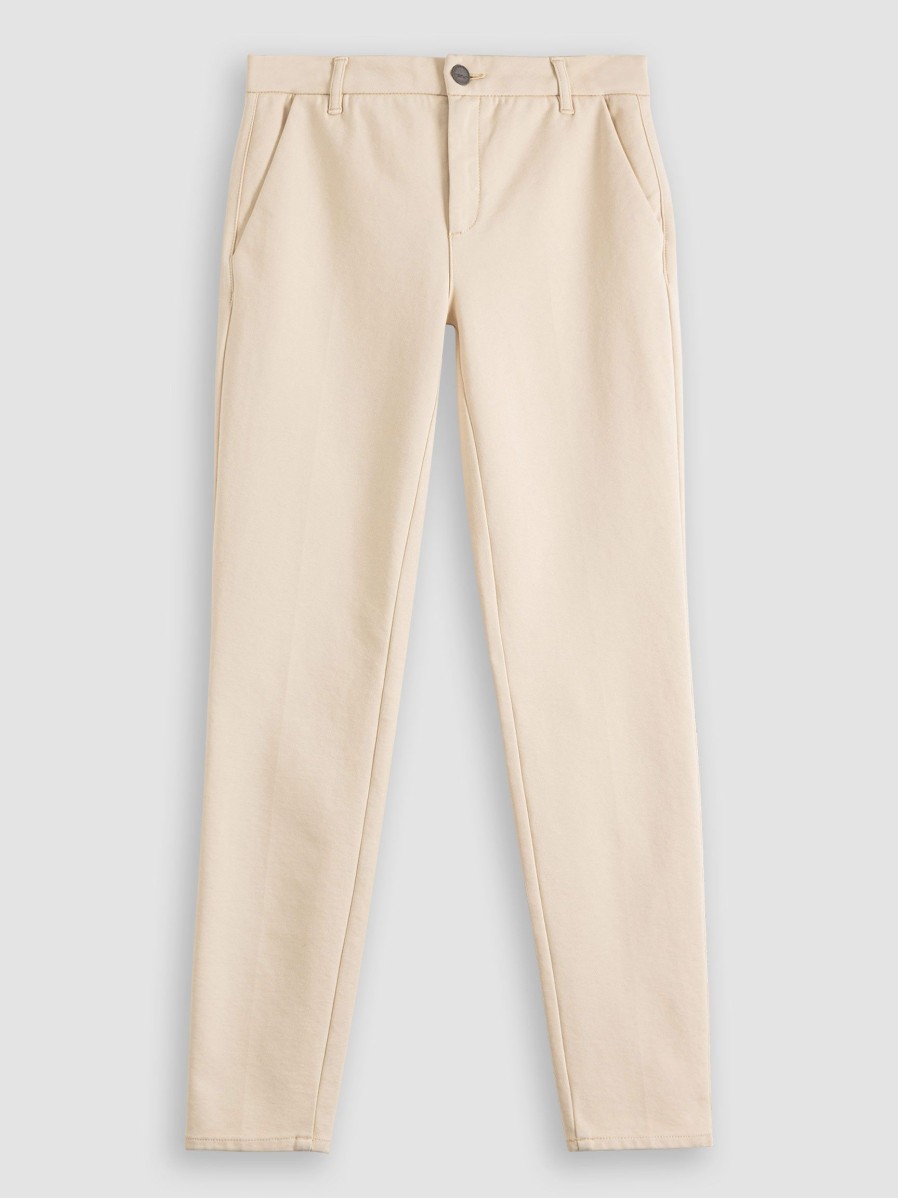 Women Yaya Pants And Jumpsuits | Cotton Mix Mid Waist Skinny Fit Trousers Sand